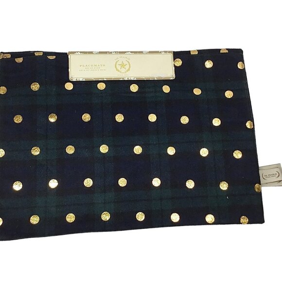 The Prairie Placemats NWT by Rachel Ashwell NEW Set of 4 Plaid Gold Polka Dot - Picture 2 of 7